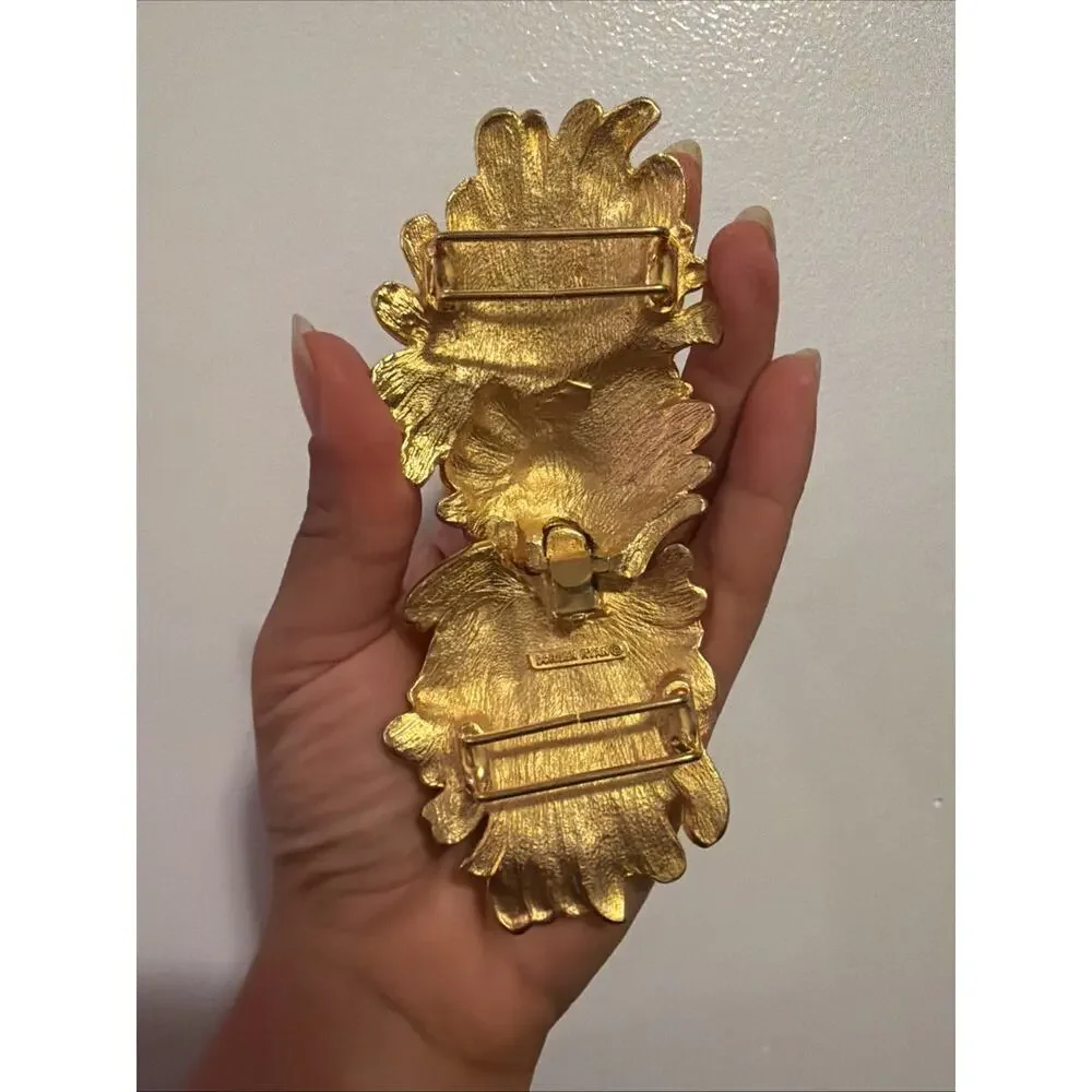 Doreen Ryan Belt Buckle Signed Gold Toned Baroque Scroll Flourish Leaf Large